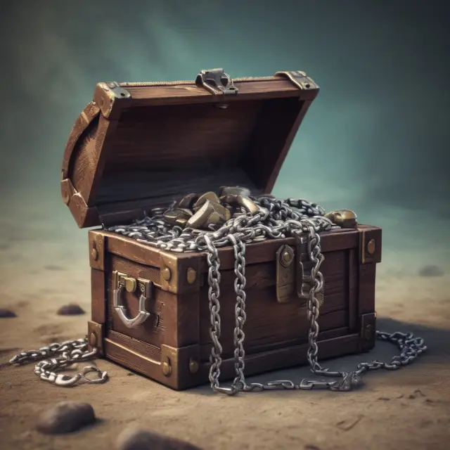 A person releases a chain from an old treasure chest, illustrating the concept of deeds of release terminating obligations.