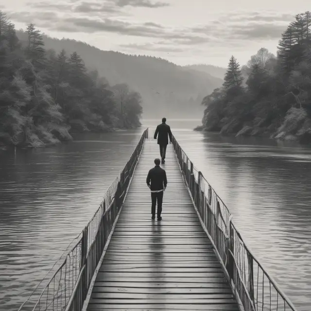 A person on a bridge weighing options: deferment, forbearance, loan consolidation, and debt rehabilitation, symbolizing financial relief measures for borrowers in need