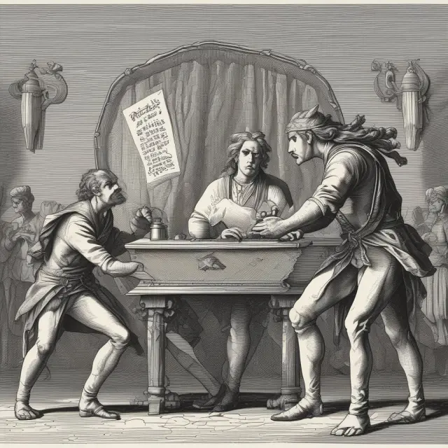 A visualization of a futures contract, depicting the defaulter as a broken promise and the non-defaulting party with a shield and offsetting sword