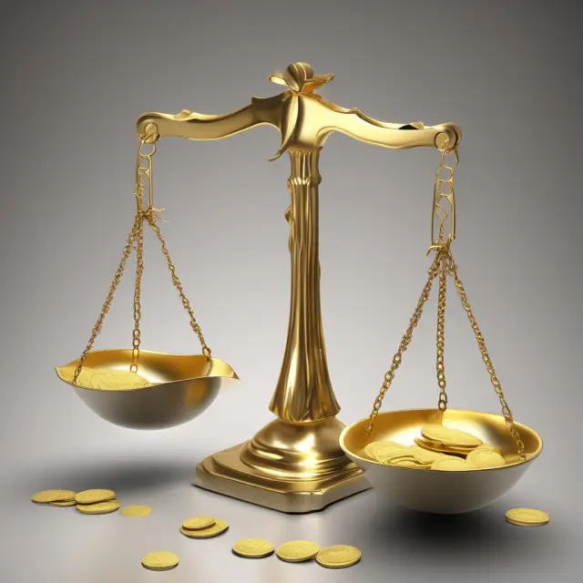 A golden scale weighing down with falling credit reports represents the consequences of debt default.
