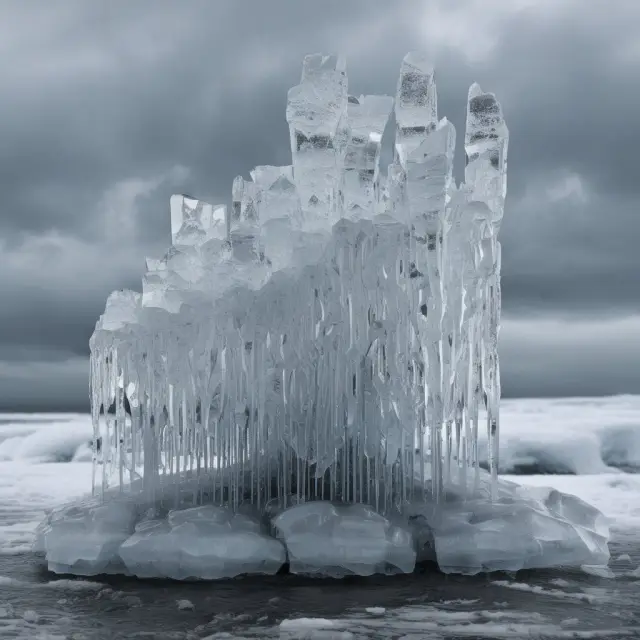 Ice sculpture representing a credit rating, cracking and melting due to delinquent loan payments