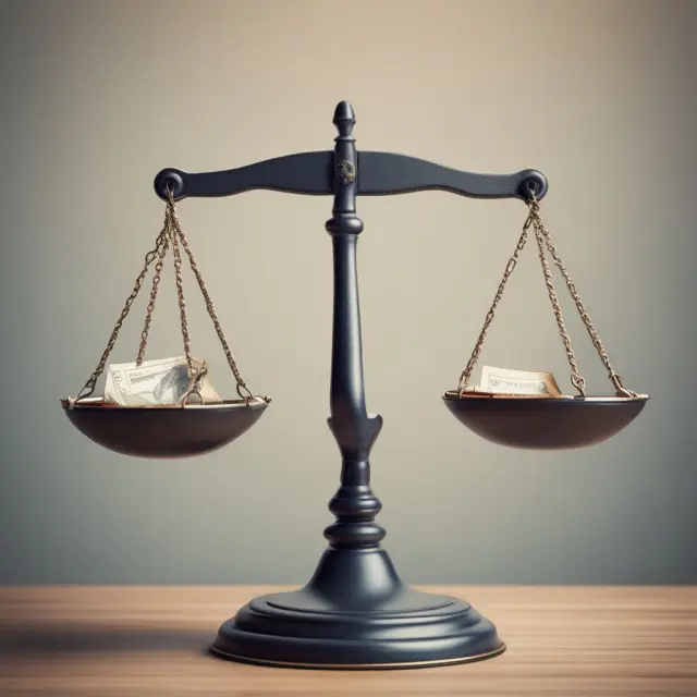 An image of a balanced scale, with one pan holding credit reports and the other representing stable ratings to convey the concept of assessing an individual or company
