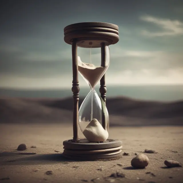 An hourglass represents time running out due to past defaults; individual or company facing financial challenges in securing future credit