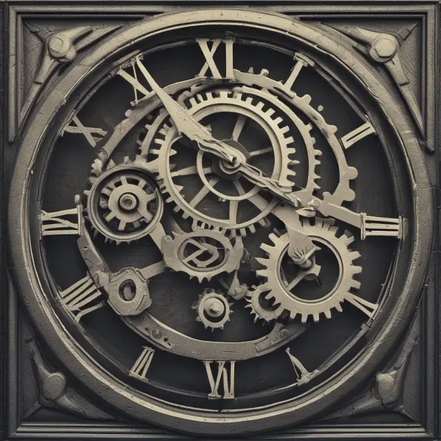 Image of a clock illustrating the difference between delinquency and default. Delinquencies are depicted as moving gears, while defaults appear frozen.