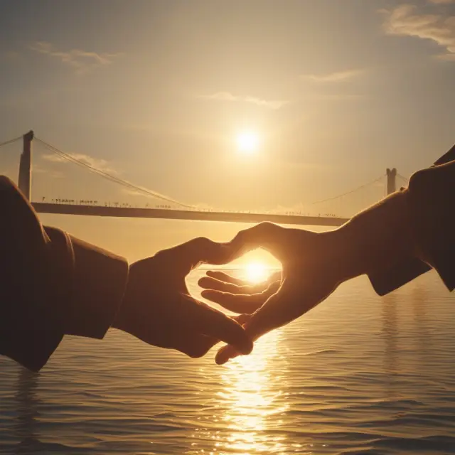 Image of a golden sun with two hands forming a bridge, representing individuals and corporations working together to manage default risk