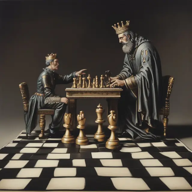 Golden crown replacing a king in a chess set symbolizes debt payoff through defeasance