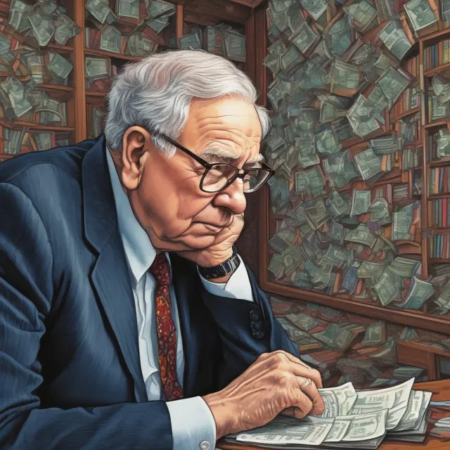 Warren Buffett strategically investing in a defensive stock fortress, shielding his portfolio during economic downturns
