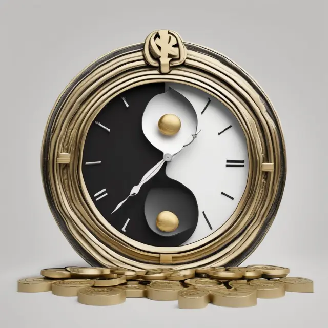 A yin-yang scale contrasts deferred compensation (gold coins) with traditional pension plans (clock).