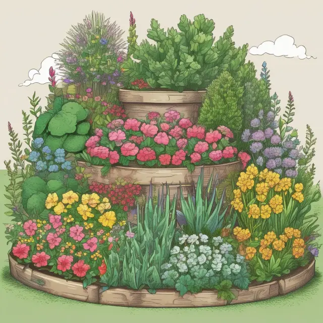 Three colorful flowers symbolizing fixed (red), indexed (orange), and variable (blue) deferred annuity types in a well-tended garden