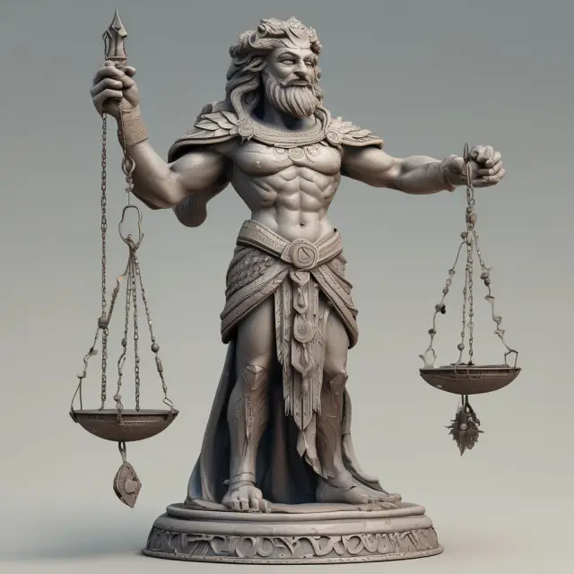 An ancient guardian holding a set of scales, weighing surrender charges on one side and retirement dreams on the other