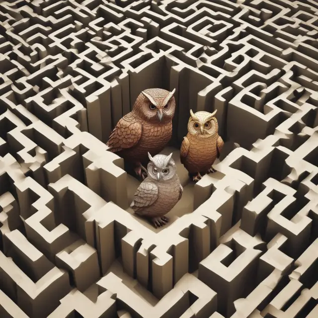 A wise owl consulting a financial advisor in front of an intricate maze of retirement annuities, symbolizing the importance of expert guidance for optimizing investment strategies