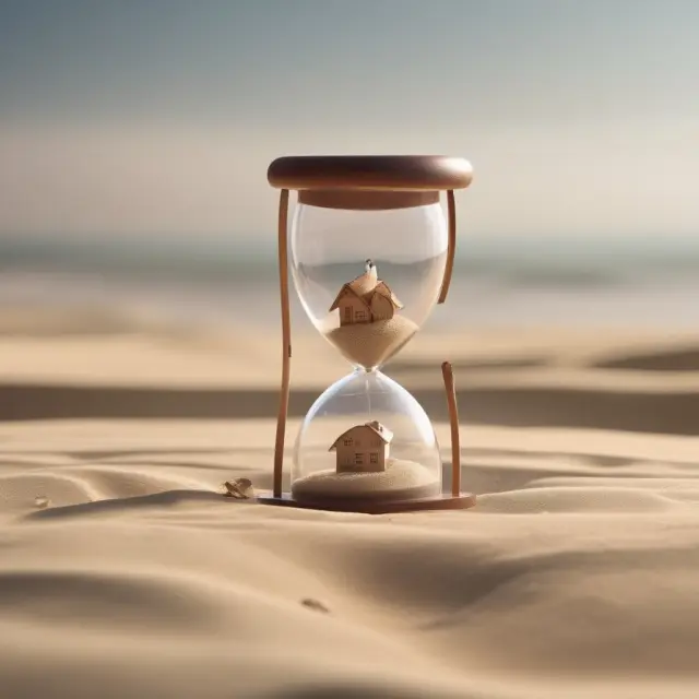 An hourglass representing deferred interest on a mortgage loan. As time passes, the unpaid interest accumulates and increases the principal balance.