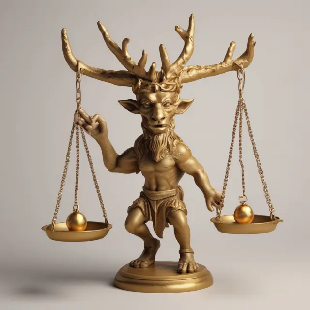 A mythical faun weighs the scales between advantages and disadvantages of deferred interest loans