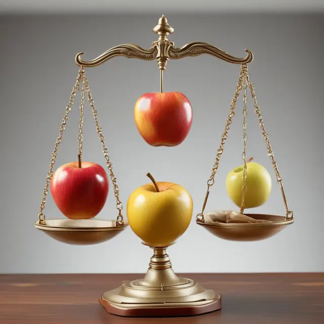 Golden apple growing on a balance scale