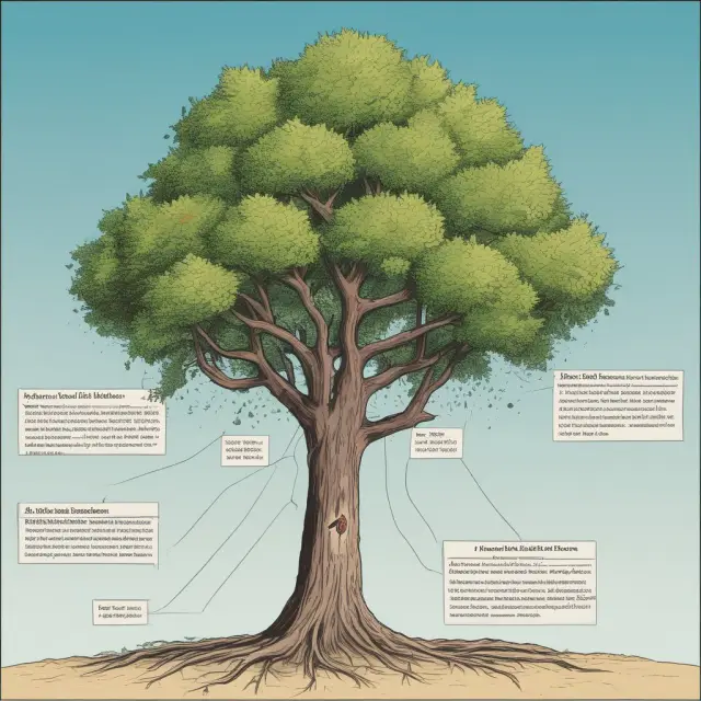 An installation sale tree illustrating progressive revenue recognition and the resulting deferred tax liability as roots growing from its trunk