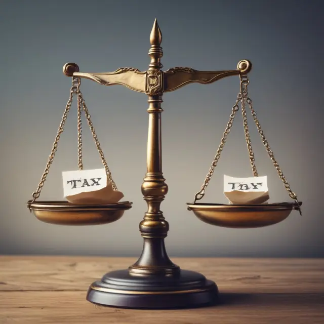 Scale balancing tax laws and accounting principles, with deferred tax liabilities represented by weights