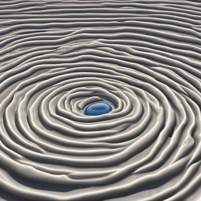 A tranquil pond with ripples spreading outward from a government spending stone, representing Keynesian theory