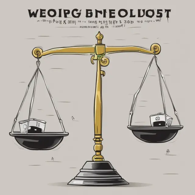 Golden scale tipping with weights for budget and trade deficits, along with debt, signifying the importance of balancing economic obligations