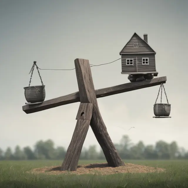 See-saw representing three entities - a household, business, and government - finding balance between deficit spending and debt management strategies