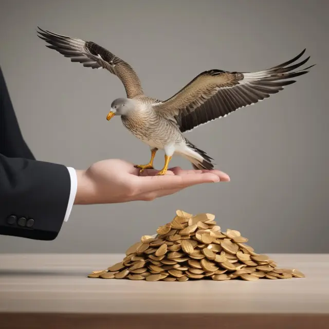 Employer nourishing a golden goose, symbolizing the ongoing investment in a defined-benefit plan