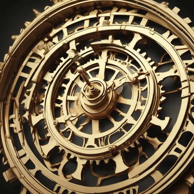 Golden clock with gears symbolizing defined-benefit pensions and stable retirement income