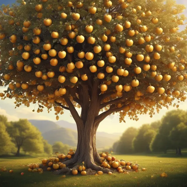 A golden tree laden with apples representing 401(k), 403(b), and 529 plans, emphasizing diverse retirement savings options.
