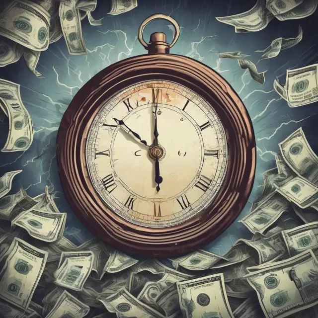Monetary and real forces causing deflation visualized as a storm on an economic landscape