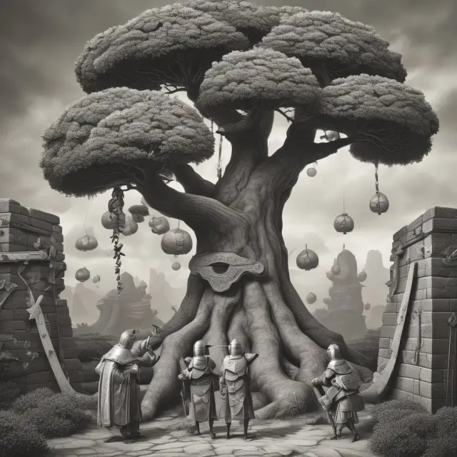 Guardians protect a sturdy wealth tree from the deflationary winds. Diversified portfolios, defensive equities, and inflation-linked securities form part of their strategy to mitigate risks.