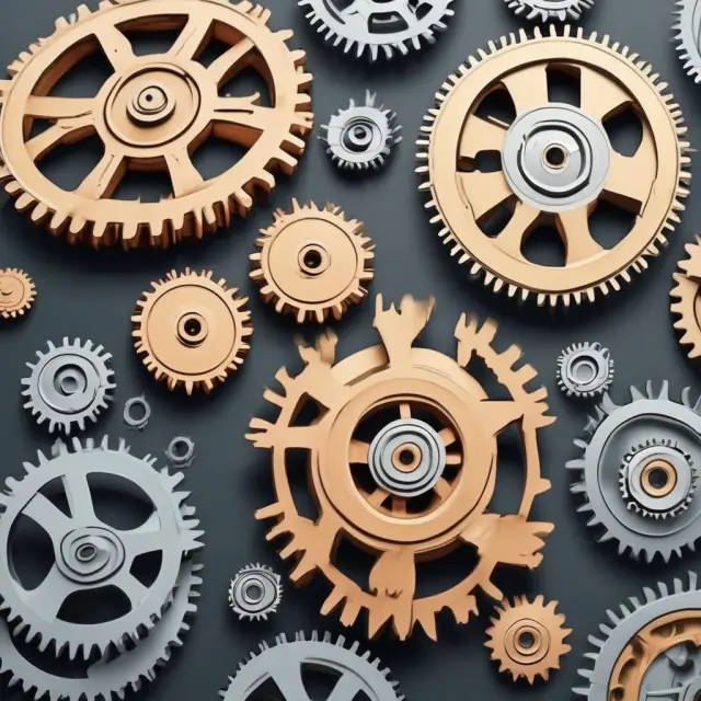 A gear system illustrating how EBIT, Contribution Margin, and Operating Margin calculate a company