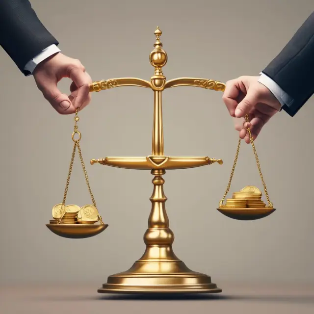 An individual balancing a golden scale, where weights of gold coins symbolize operating costs and the shift in weight represents degree of operating leverage impact on earnings