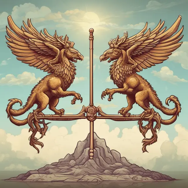 A phoenix and griffin on a balance scale represent DOL and DCL, highlighting their impact on company earnings