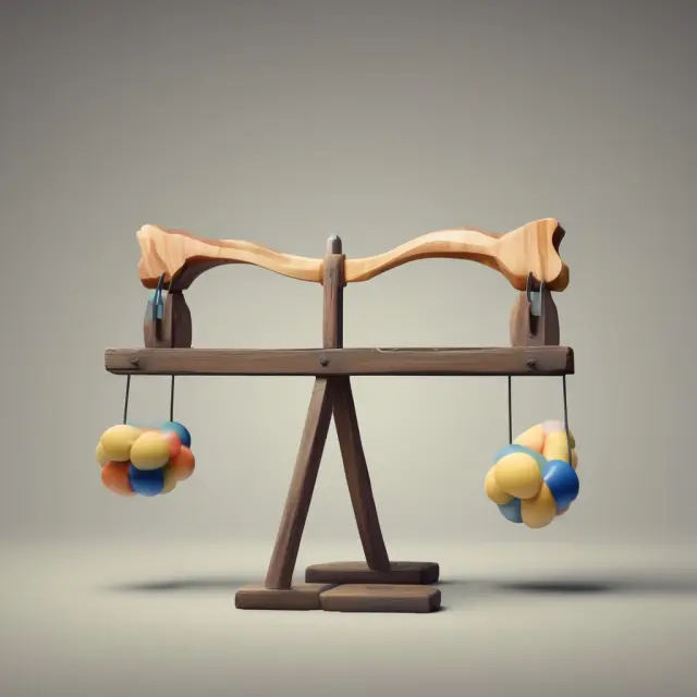 Seesaw symbolizing sales and profits: Illustrates degree of operating leverage (DOL), with balance between varying sales weights and EBIT changes