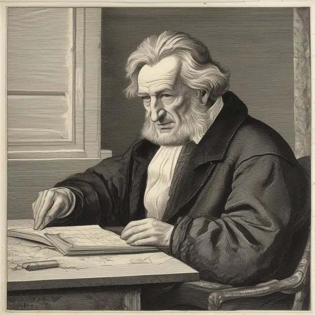 An image of Carl Friedrich Gauss thinking deeply while holding a jigsaw puzzle with four missing pieces, representing the idea of degrees of freedom in statistical analysis