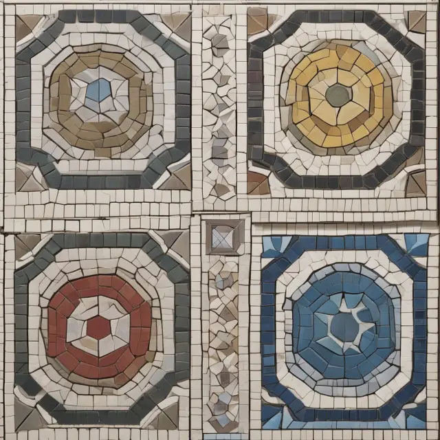 A colorful mosaic of five tiles, each representing a different example of degrees of freedom applications in statistics