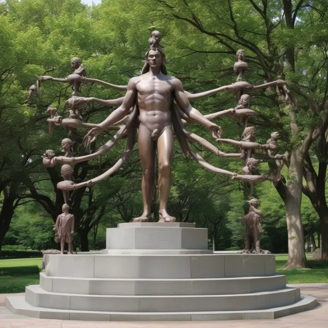 A statue with nine detachable limbs represents degrees of freedom in statistics, allowing for the estimation of independent variables.