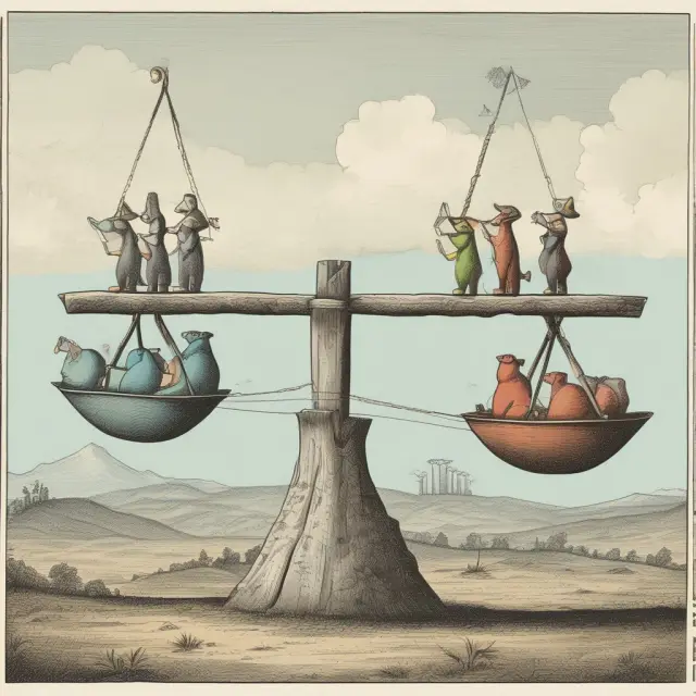 A seesaw balancing various economic sectors based on reported delinquency rates, allowing investors to make informed decisions.