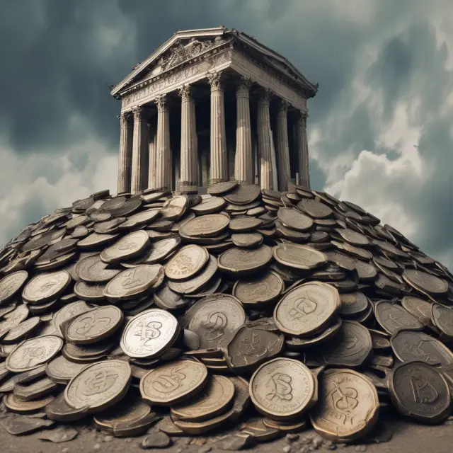 An image of falling coins representing delinquencies and a tottering credit tower