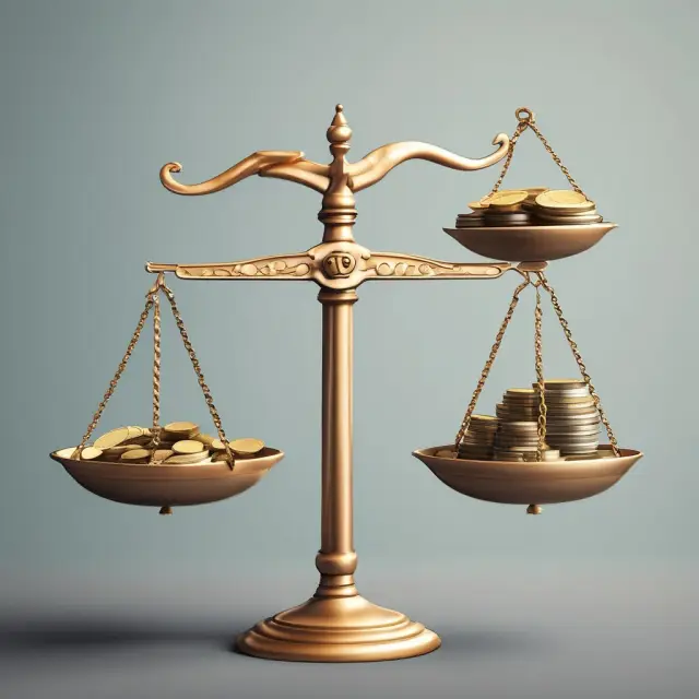 Scales balanced with flowing coins symbolizing effective budgeting to prevent delinquent accounts