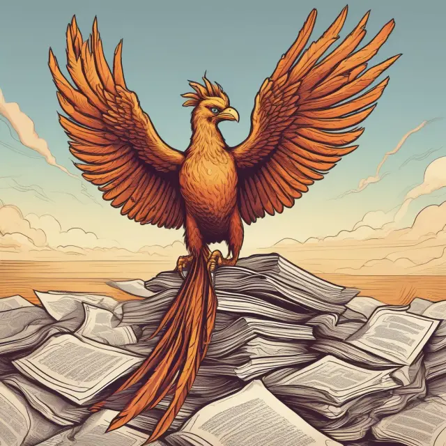Image of a phoenix rising above a pile of paperwork, representing the relief from regulatory compliance costs and increased privacy for delisted companies.