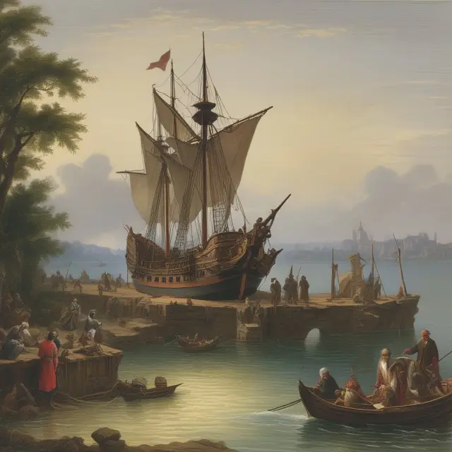 A ship approaches the frontier with its cargo being handed over from the seller to the buyer at the customs point