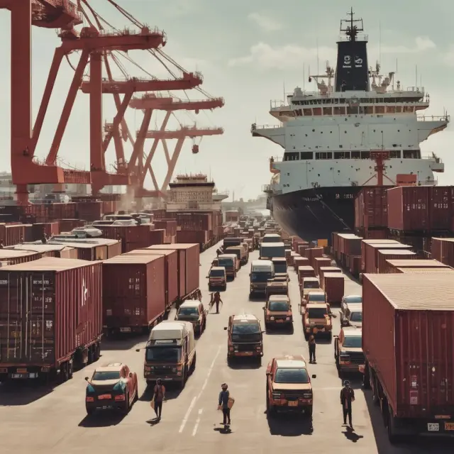 Ship unloading cargo at international border; DAF (Delivery At Frontier)