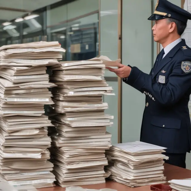 Customs officers weighing and evaluating documents for buyer