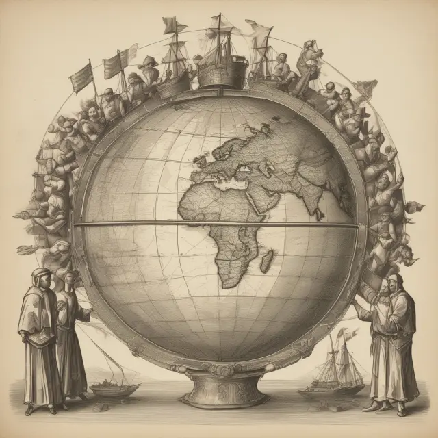 An ancient parchment unfurling to reveal a globe surrounded by shipping vessels, representing the ICC and DDP