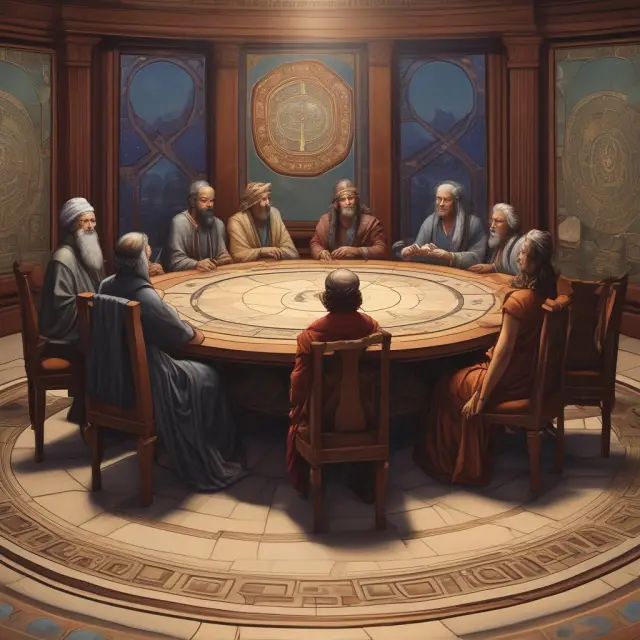 An image of diverse experts gathered around a table, collaboratively engaging in the Delphi method process to reach consensus.