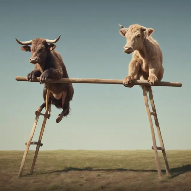 Image of a balanced seesaw with bull and bear figures representing long and short options. Delta neutral strategy in options trading is illustrated through calendar spreads.