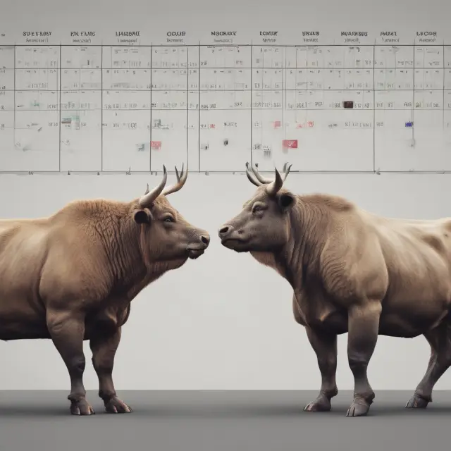 Bull and bear figures balancing on a timeline, each holding a call option representing long and short positions in a calendar spread