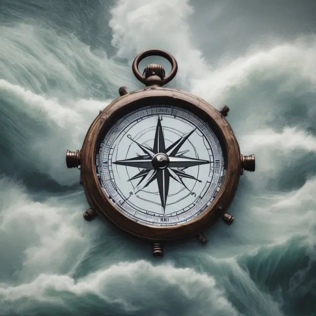 A compass with delta symbol guiding an options trader through stormy market waters
