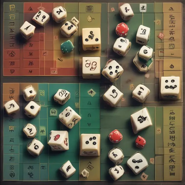 A table depicting dice rolls representing underlying asset price movements and option prices as chips in a game, demonstrating the concept of delta hedging.