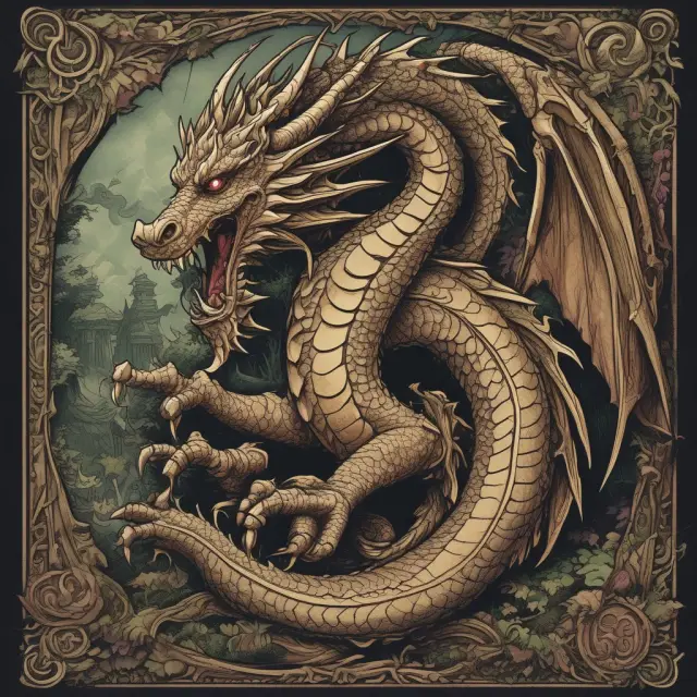 Image of a delta hedge (calm waters) controlling a gamma hedge (volatile dragon) in the realm of financial options