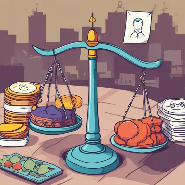 A set of scales with revenue represented by heavy gold coins, balanced against lighter operating expense tokens.